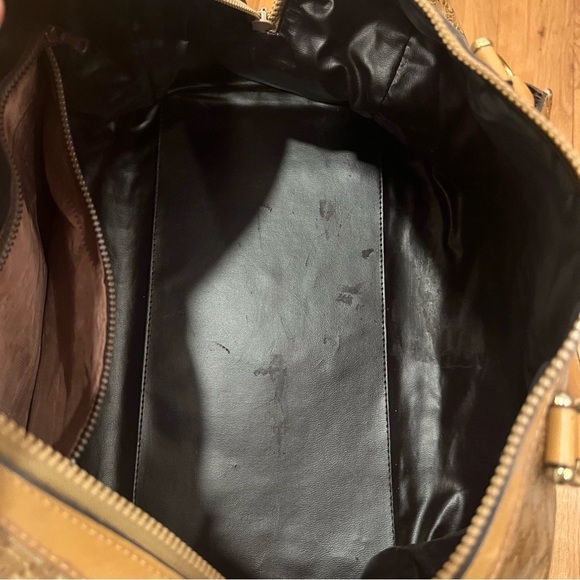 CELINE Macadam Leather & PVC Boston Bag Brown Authentic - Picture 12 of 14